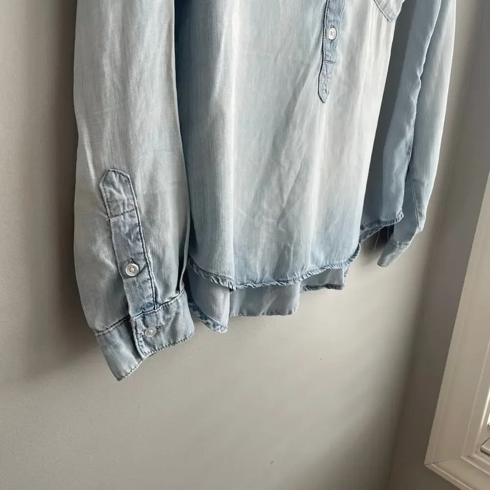 Cloth & Stone Light Chambray Half-Button-Up Roll Tab High-Low Collar Shirt sz L - Picture 4 of 9